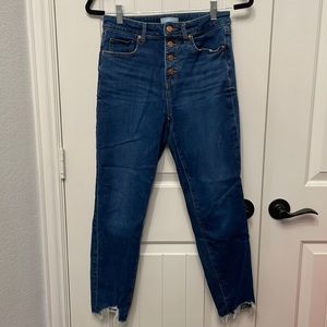 Loft high waist skinny curvy jean distressed chewed hem button front 27 4